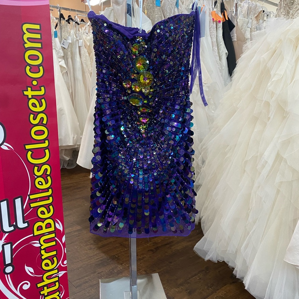 Purple Sherri Hill sequin cocktail